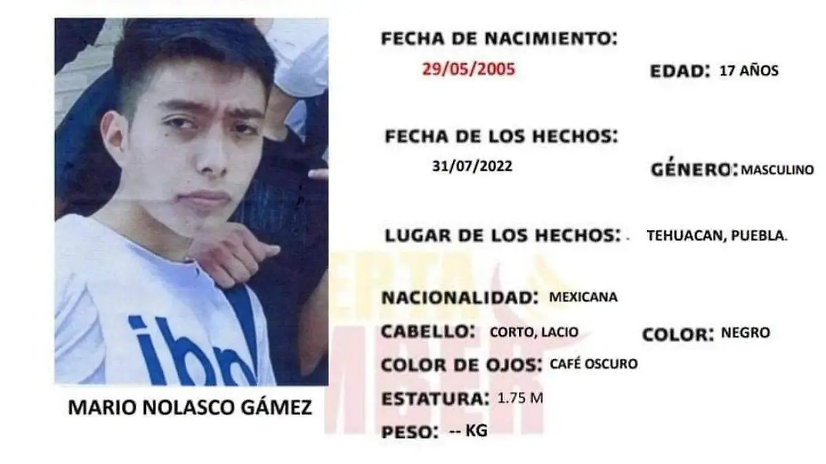 Desaparición de joven en Tehuacan